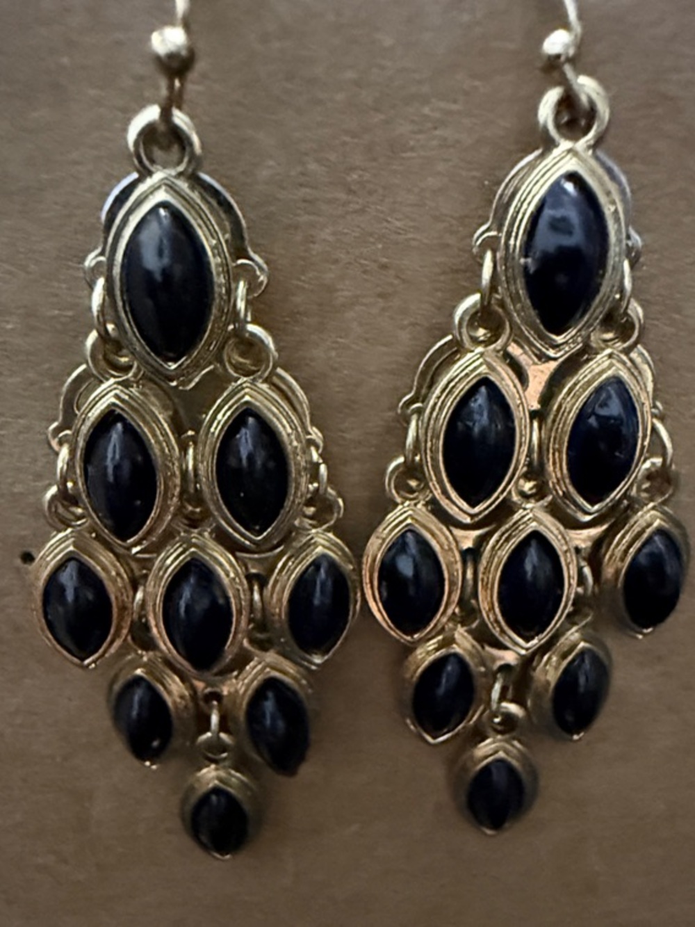 Gold-Tone Black Stone Chandelier Earrings